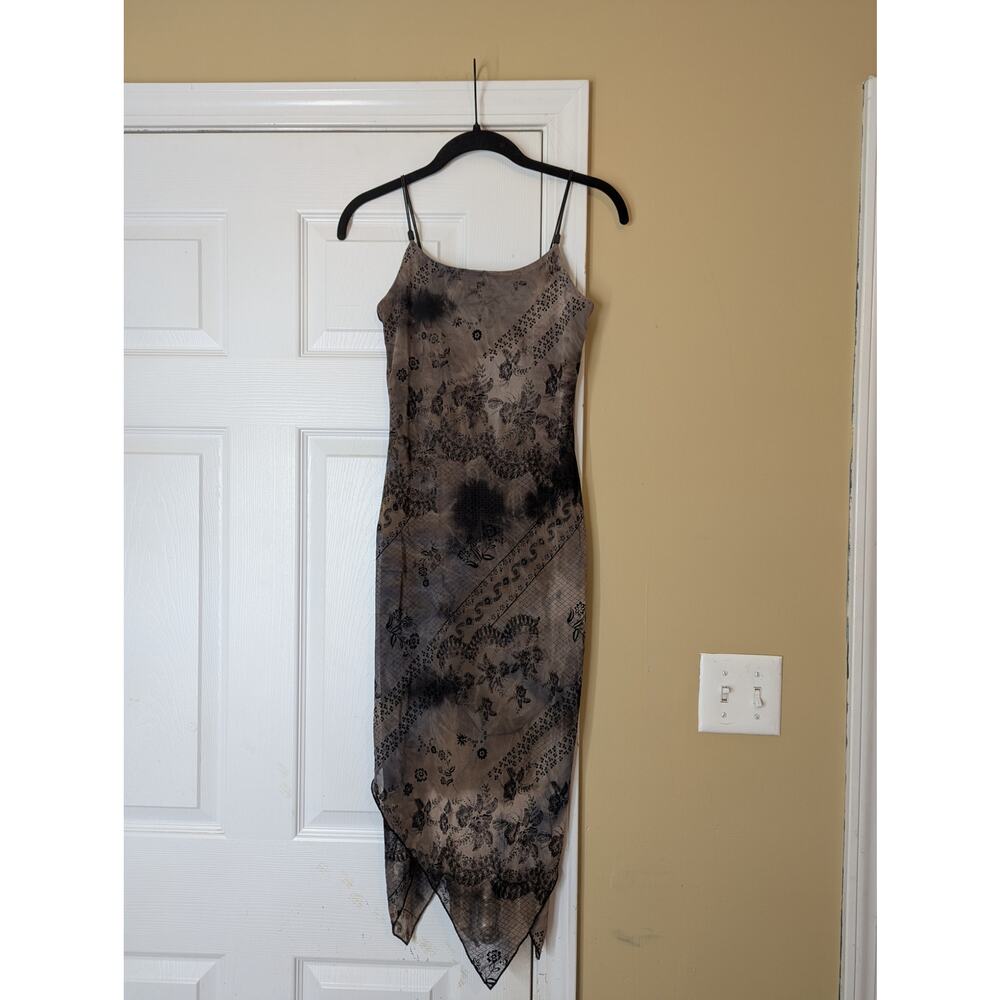 Rave Brown and Black Lace-Print Midi Dress